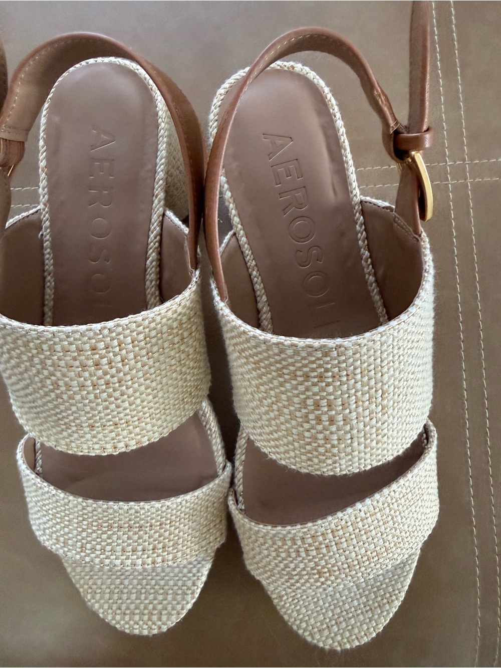 AEROSOLES Beige Woven Slingback Heels